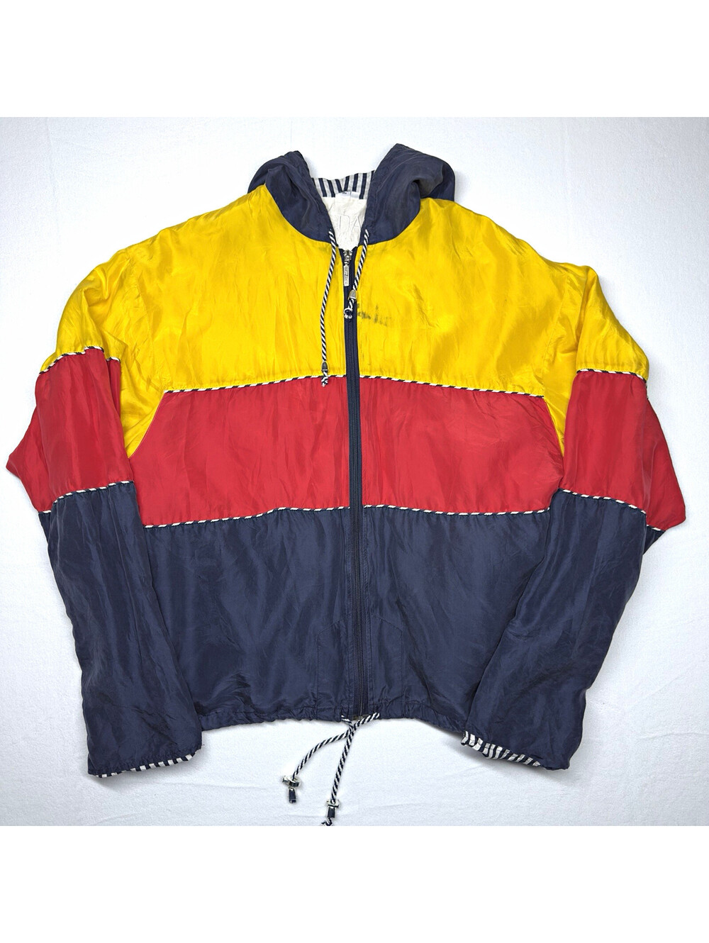 FU DA Men’s Yellow/Red/Blue Colorblock Hooded Windbreaker Full Zip - Size L